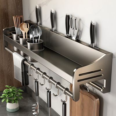 厨房置物架免打孔不锈钢收纳架