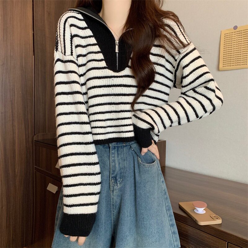 毛衣女款2026春秋新款半拉链翻领