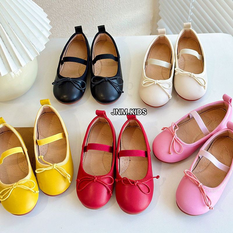 糖果色女童小皮鞋春秋新款儿童浅口单鞋软底洋气蝴蝶结宝宝公主鞋