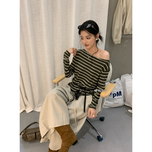 NONO秋上新韩系条纹松弛感薄款上衣针织衫