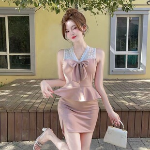 蕾丝拼接短款 春季 性感无袖 小香风御姐2026新款 包臀打底连衣裙 新款