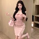 新款 2026夏季 抹胸露肩收腰上衣包臀半身裙 两件套装 粉色纯欲风修身