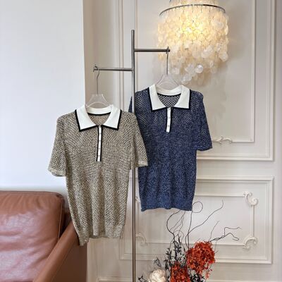 YTTRIUM LIN[镂空翻领]套头新款翻领针织衫（不能机洗甩）50699