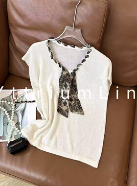 YTTRIUM LIN[丝巾坎肩]垂坠肌理感短袖针织衫（不能机洗甩）60087
