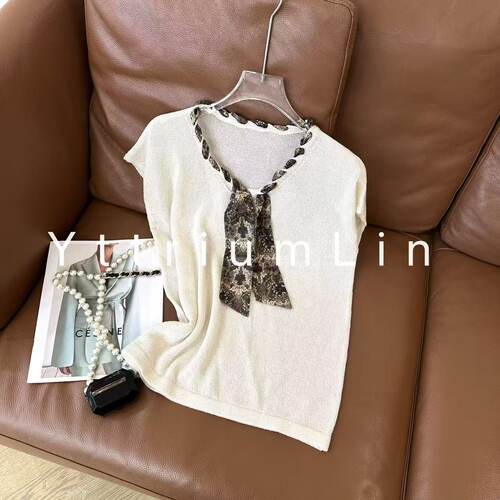YTTRIUM LIN[丝巾坎肩]垂坠肌理感短袖针织衫（不能机洗甩）60087