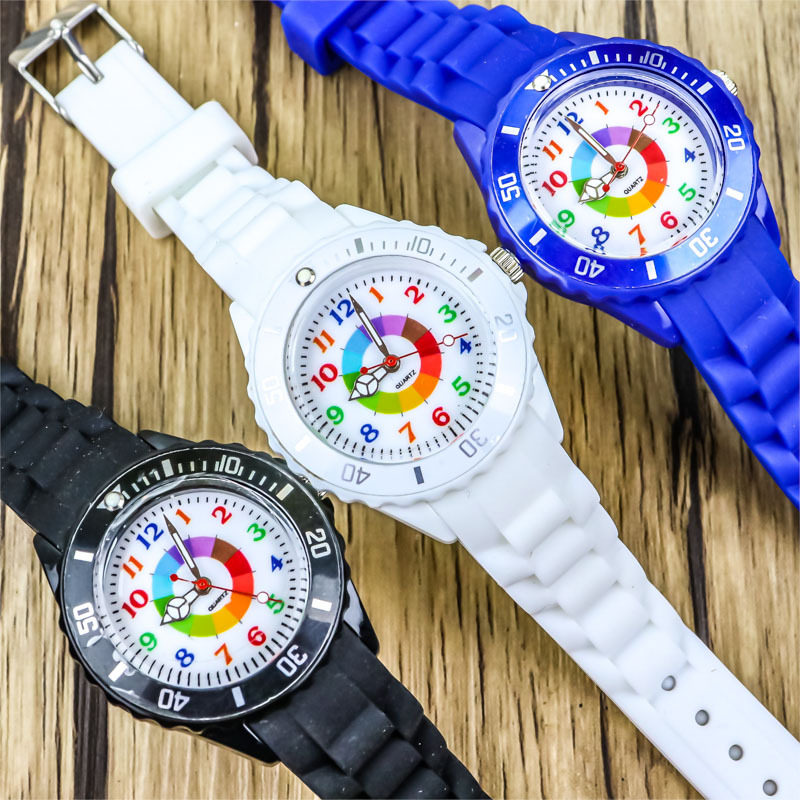 时尚儿童彩圈手表少女马卡龙硅胶表带简约石英表初中生男女电子表