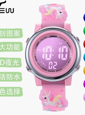 防水电子手表七彩夜灯硅胶运动儿童手表带闹铃卡通独角兽学生腕表