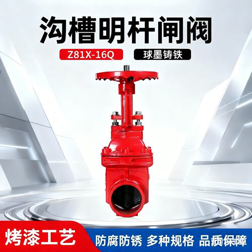 上海沪工球墨铸铁沟槽防护铜芯明杆闸阀Z81X/FZ81T-16Q消防人防