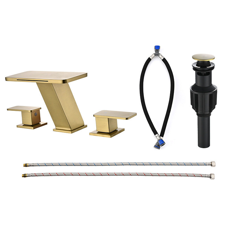 LESUN 瀑布金色哑黑三孔分体浴缸冷热家用酒店浴室柜台盆水龙头,家装主材,浴缸龙头/淋浴龙头,淘宝优惠券,粉丝福利购,淘宝优惠卷