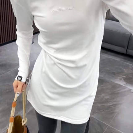 欧货洋气简约纯欲风包臀中长款长袖T恤小衫打底衫上衣显瘦百搭潮