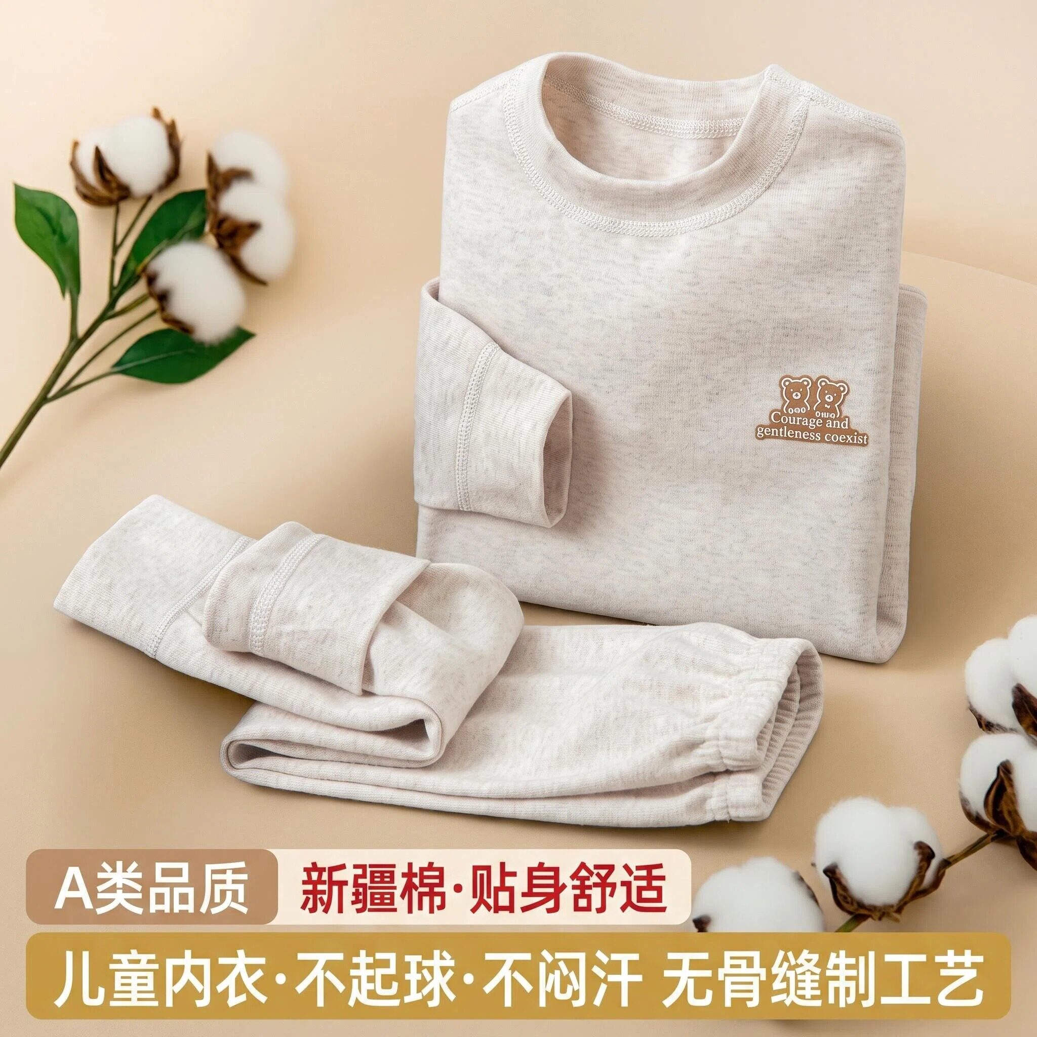 儿童宝宝彩棉秋衣秋裤内衣套装无骨女童居家打底睡衣家居服套装