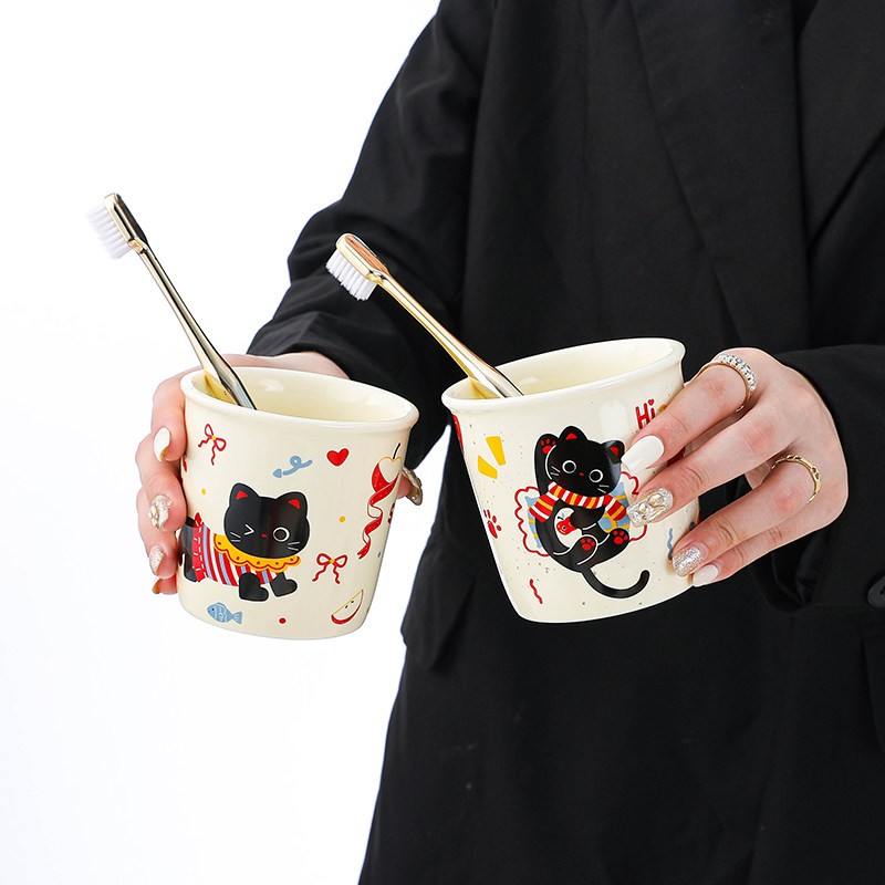 可爱猫咪陶瓷漱口杯情侣一对卡通情侣牙刷杯牙缸牙具家用洗漱套装,家庭/个人清洁工具,洗漱杯,淘宝优惠券,粉丝福利购,淘宝优惠卷