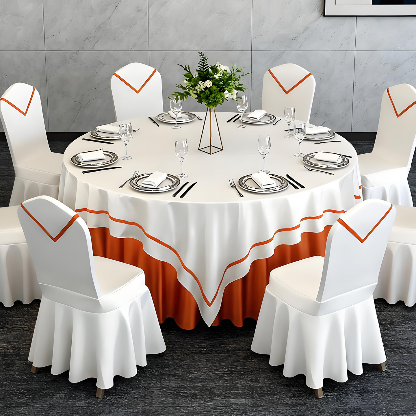 酒店高级圆桌布轻奢加厚贡缎镶边