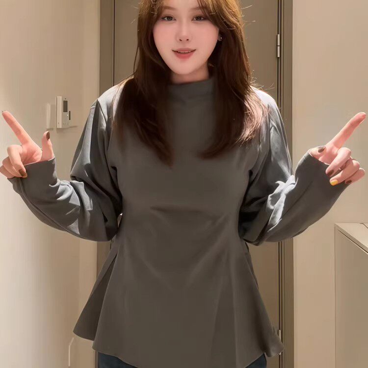 大码胖mm半高领磨毛德绒长袖保暖打底衫T恤女秋冬季修身显瘦上衣