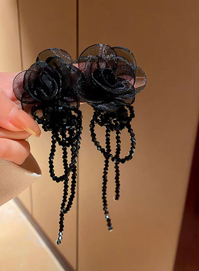 合金耳饰 【AR专属】欧根纱花朵水晶流苏耳环H05170SP252