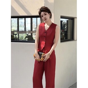 休闲百搭女士短款 时尚 100%亚麻 马甲J9J711MJ242 鸿运连连