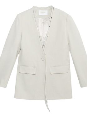 AR | CP奶杏设计感手工抽绳V领西装外套C1L021WT251