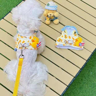 26新款 宠物狗狗猫咪通用胸背带小型犬衣服牛仔鸭外出牵引绳套装