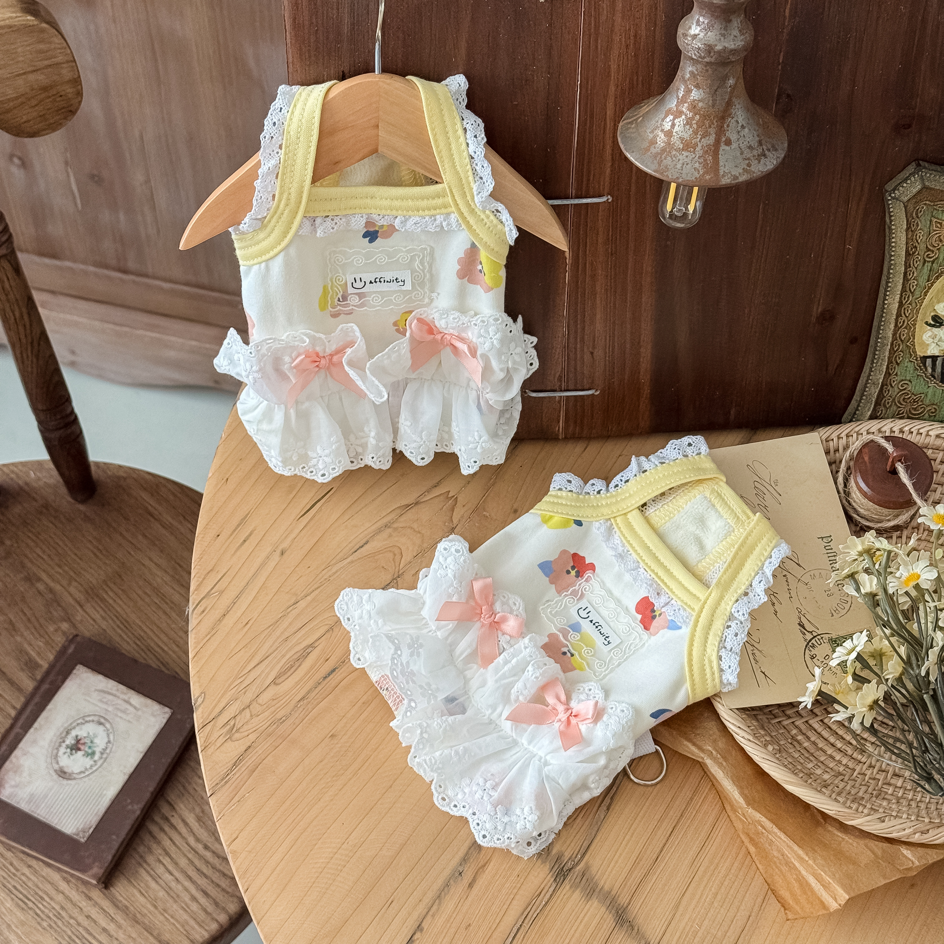 25秋冬新款宠物狗狗猫咪小型犬比熊柯基衣服加绒蝴蝶结花边裙可牵