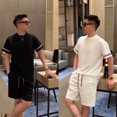 夏季新款三色空气短袖潮牌短裤套装时尚休闲男士T恤清凉百搭款