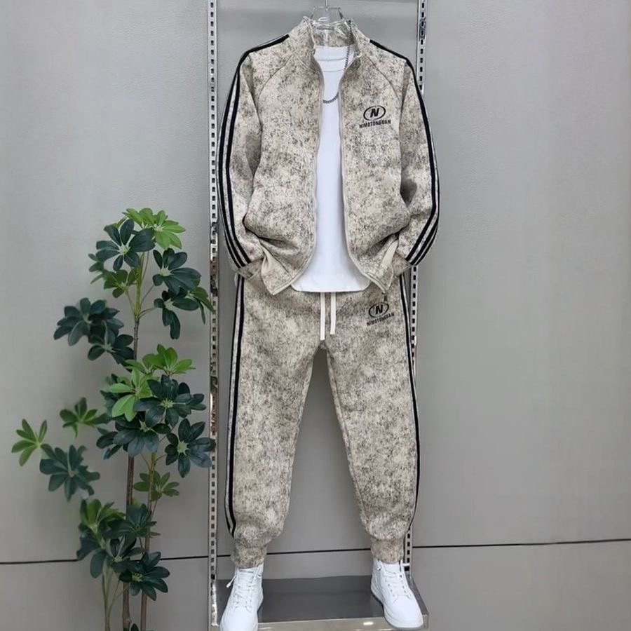 欧货秋季新款男装时尚百搭套装男款宽松休闲长袖外套长裤两件套帅