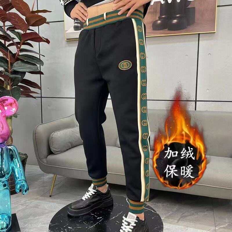 轻奢秋冬新款加绒加厚保暖潮流休闲裤刺绣时尚百搭耐磨男士运动裤
