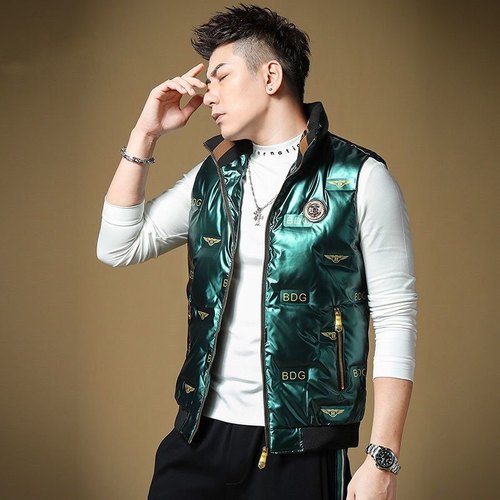 欧洲站2024冬季压花羽绒马甲短款纯色坎肩轻薄背心外套马夹服男士