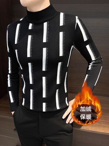男士t恤长袖春秋新款痞帅高级感时尚百搭内搭上衣条纹保暖打底衫