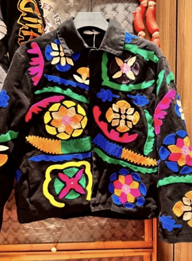 新品2024上市男女同款时尚百搭秋季新款印第安图腾刺绣潮牌外套