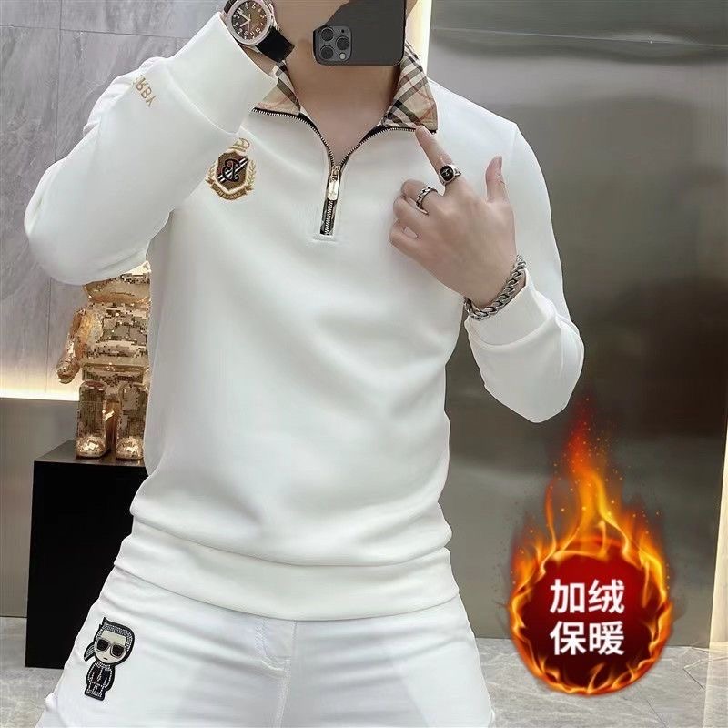 欧洲站黑白色半拉链男士立领卫衣长袖修身T恤潮流刺绣体恤潮牌衣