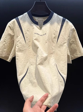 2026夏季新款设计感欧货百搭男装上衣字母撞色宽松潮流帅气体恤