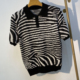 T男士 轻奢复古个性 修身 夏季 黑白条纹拼色POLO衫 短袖 翻领经典 新款