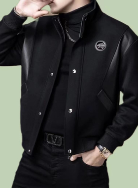 高端潮牌男装夹克翻领男士徽章爆款秋冬上衣时尚棒球拼接外套男潮