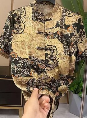 夏季男新中式奢华风传统现代优雅独特精致潮流百搭图案设计唐装