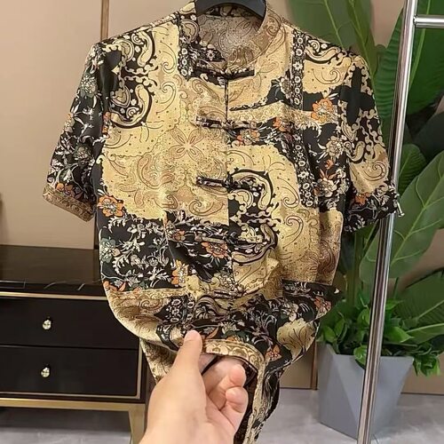 夏季男新中式奢华风传统现代优雅独特精致潮流百搭图案设计唐装