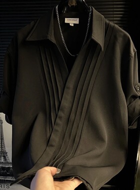 2026夏季新款纯色短袖衬衣男士潮流休闲百搭小众上衣痞帅POLO上衣