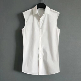 百搭时尚 薄款 白色小衫 休闲砍袖 无袖 男2025夏新款 简约修身 衬衣 衬衫