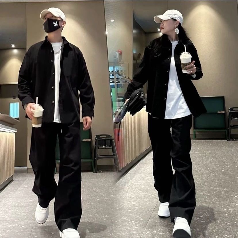 秋季新款休闲宽松纯色韩版爆款复古潮流情侣套装透气舒适潮流百搭,男装,时尚套装,淘宝优惠券,粉丝福利购,淘宝优惠卷