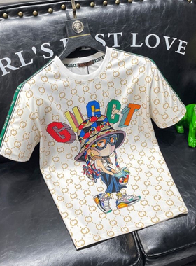 2026夏季新款高端潮拍印花冰感短袖t恤男士时尚网红修身洋气上衣