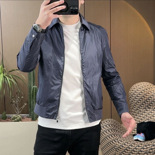 2025春季新品高奢高质感男士潮流灰蓝色休闲轻商务翻领夹克外套