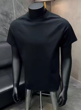 夏季凉感百搭简约正肩小领口男士短袖t恤美式半袖潮流休闲上衣