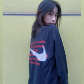 耐克男女新款 010 100 黑白双钩情侣休闲运动长袖 T恤卫衣DB6156