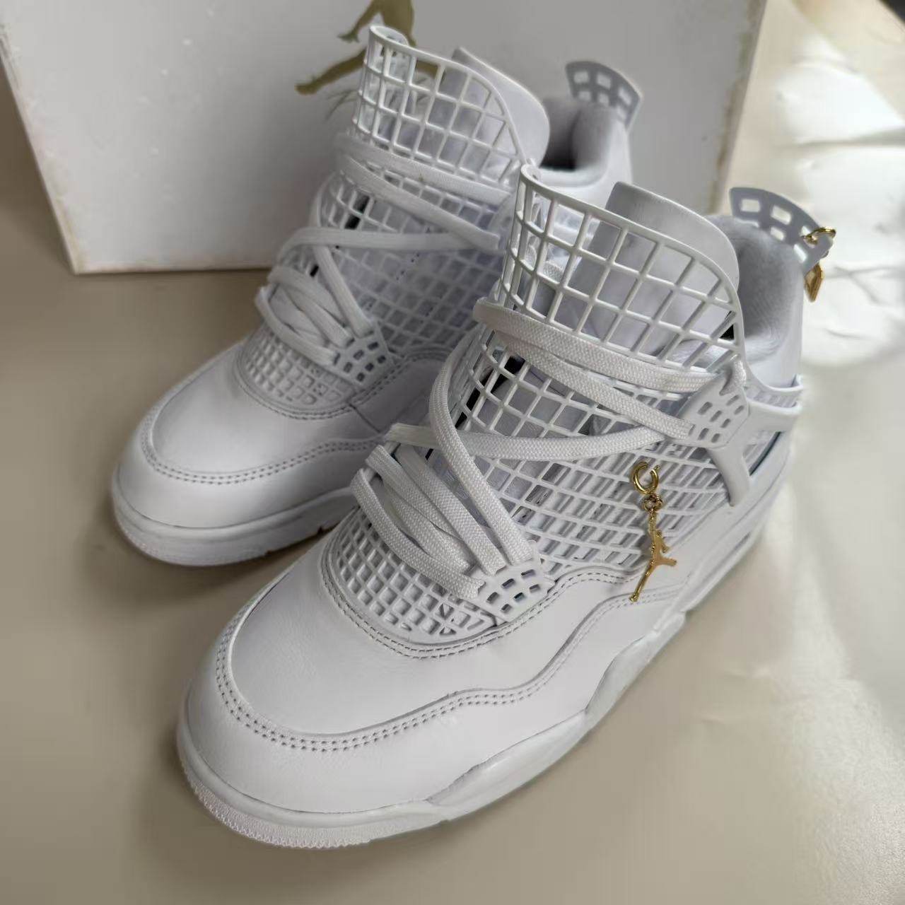 Nike耐克女鞋Air Jordan 4 Net AJ4白色中帮复古篮球鞋FN7251-107