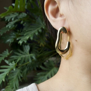 设计耳钉925银针孤品 金色琥珀色双层前后式 清仓特价