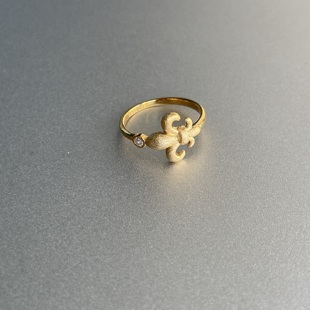 S925纯银镀金意大利拉丝工艺锆石精致高级 典雅鸢尾 小尾戒