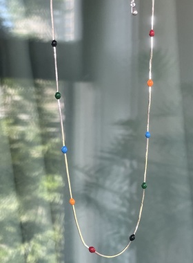 生活的糖。闪亮银色缤纷彩色滴釉点缀细项链精致清新时髦百搭叠戴