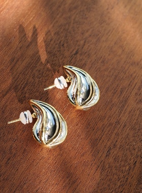 亦金亦银。闪亮双色立体水滴奶油花耳钉925银针时髦高级感个性BV