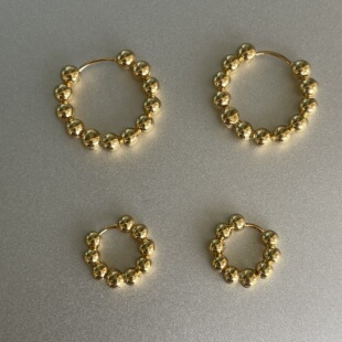 妙趣豆豆 百搭简约时髦百搭日常通勤镀金 闪亮金色圆球耳扣大小款