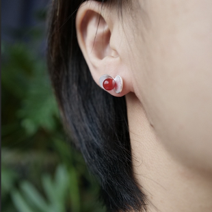 红玛瑙小豆荚耳钉 清仓特价