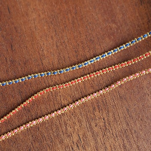 色彩环绕 S925银镀金蓝红粉极细编织手绳简约百搭幸运简约百搭